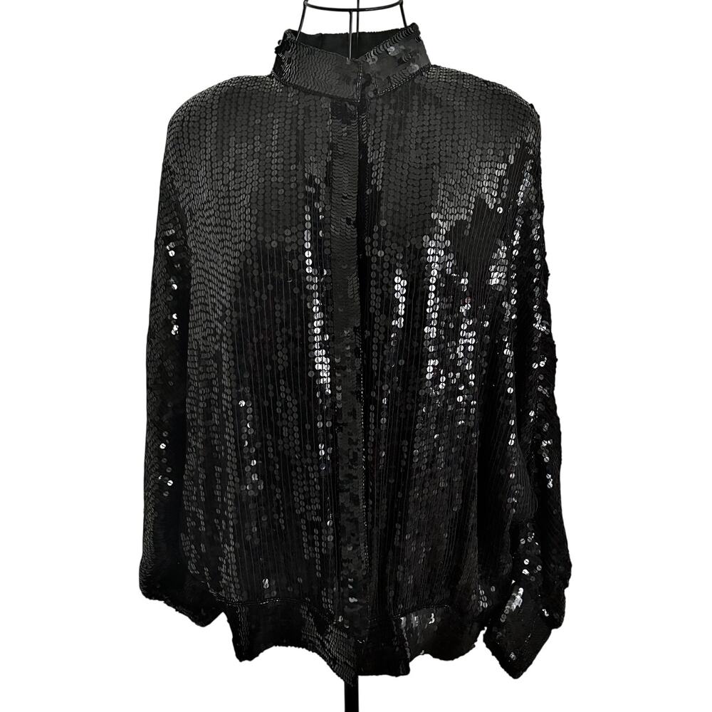 Vintage 70's Candlelight 100% Silk Sequin Batwing Sleeve Jacket Goth Disco Glam